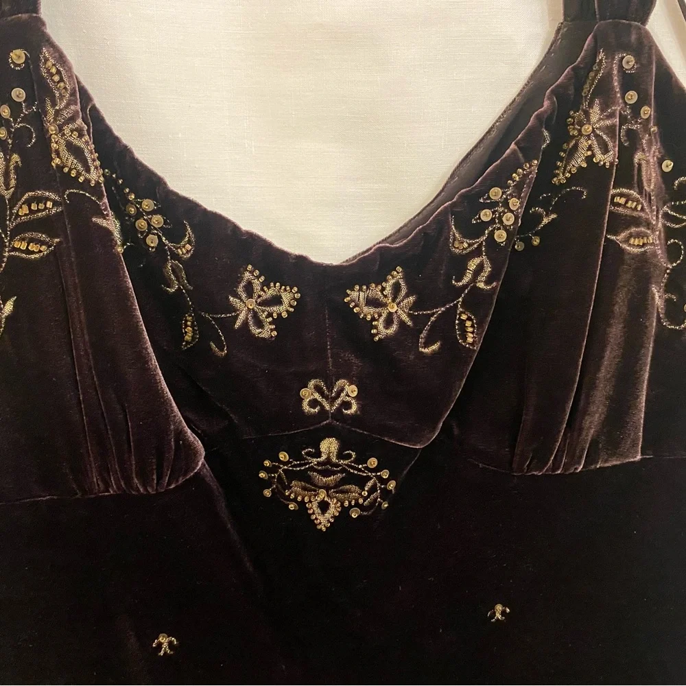 Brown Velvet Embroidered Top - Picture 2 of 8